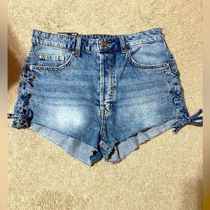 H&M Blue Jean Shorts with Lace-Up Sides